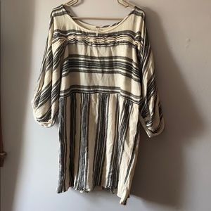 Free People Black/Off White Striped Gauze Dress L